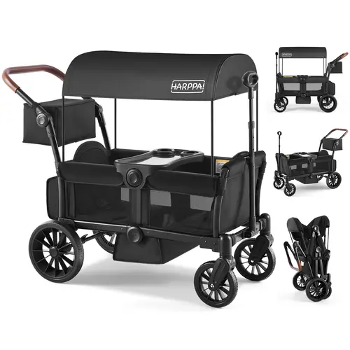 HARPPA Rori Pram Toddler Wagon for 2 Kids, 8"/12" All-Terrain Wheels, EVA-Iron Build, Adjustable Handlebar, Mesh Stroller Canopy Carrier, Parent Organizer, Travel Friendly Everyday Travel Stroller #Kids Gift