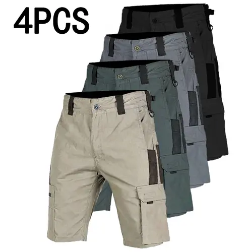HOMUG 4-Pack Men's Shorts, equipped with zippered pockets, are durable and wear-resistant outdoor training shorts as well as golf shorts (with 9 pockets in total). They come without a belt and are suitable for spring and summer wear
