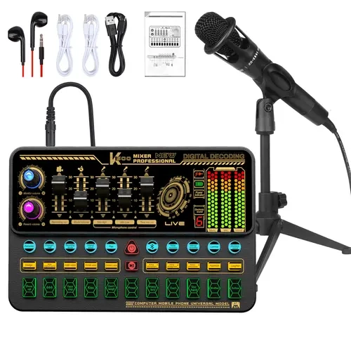 HOSABELY Compact Mini Sound Mixer - 3.5mm Audio Amplifier, Voice Changer, Sound Effects, Volume Fader, Mic Jack for Karaoke, Recording, Gaming (Phones & Computers Streaming Equipment)