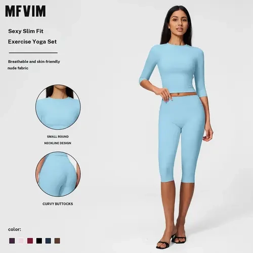 MFVIM Women’s New Fuzzy 2-Piece Yoga Set - High-Waisted Slim Fit Workout Sportswear for Pilates, Fitness, Back to School, Yoga Sets