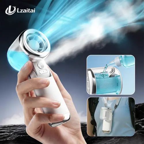 Portable Handheld Mist Fan - 3600mAh Rechargeable Mini Lightweight Durable ABS Plastic USB Fan, Face Cooling Water Spray Solution for Outdoor Users, Beach, No Disposables