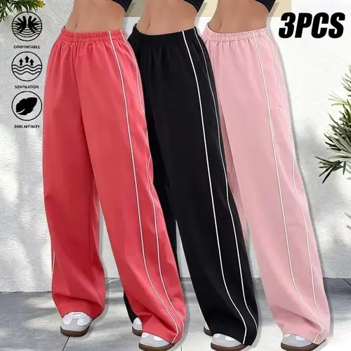 Women's Polyester Casual Athletic Long Pants - Solid Color, Loose Fit, Elastic Waistband, Athletic Stretchable, Comfy Sweatpants, Track Pants, Trousers, Gym Workout Apparel, Suitable for Outdoor Fitness, Running