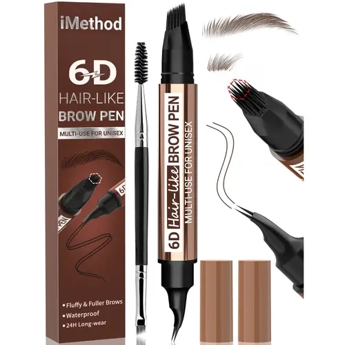 iMethod 2-in-1 Multi-Use Unisex Eyebrow Pen Cosmetic - 6D Hair-Like Finish, 3ML Long-Lasting Ink, Waterproof Wear, Smudge-Proof, for Brows & Beard Natural Fuller Look (Makeup Products)