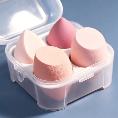 4Pcs Cosmetic Makeup Blending Sponge Set with Egg-Carton Storage Case, Wet & Dry Use for Flawless Base, Contour Application – Ideal for Salon Use, Great Gift Option