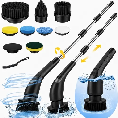 2026 New Upgraded Multi-Use Electric Spin Scrubber - 9-in-1 2-Speed Cleaning Brush with LED Display, Telescopic Handle, 8 Brush Heads for Bathroom, Floor