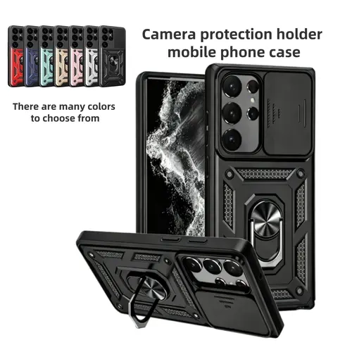 Heavy-Duty TPU+PC Smartphone Protector Case for Multi-Model Samsung Phones - Camera Guard Slide Lens Cover, Kickstand, Magnetic Mount Car Compatibility, Essential Accessory for Smartphone Users (S21-S26 Ultra/FE/Plus & A-Series)