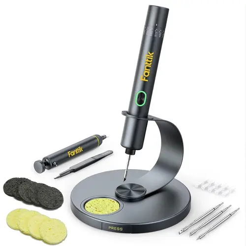 【DealsForYouDays】Fanttik T1 Max Sturdy Cordless Soldering Iron - 7-Second Warm-Up, Auto Sleep, 4 Rapid Tips, DC/AC Compatible, Aluminum Storage Case, Heating Levels, Precision Tweezers, Solder Sucker, Reduced Waiting Time, Battery, Tools, SummerWins, Work