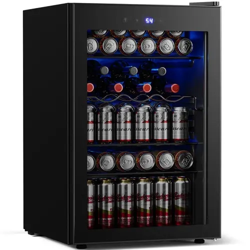 Antarctic Star 4.4 Cu. Ft. Compact Type A Mini Fridge - Quiet No-Vib Beverage Wine Cooler with Double-Panel Tempered Glass Door, Removable Shelf, Adjustable Auto Temp Control, Efficient Cooling, Soft LED Glow for Office, Bar, Small Spaces