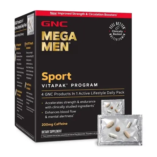GNC Mega Men Sport Vitapak Program V2 Dietary Fitness Vitamin Supplement - 30 Capsules, 30 Servings, B Complex, Clinically Studied for Male Health