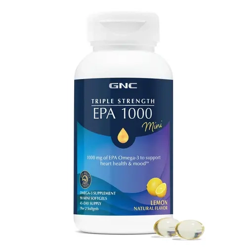 GNC Triple Strength EPA 1000 Mini Healthcare Dietary Supplement, Lemon Flavor, 90 Count, 45 Servings