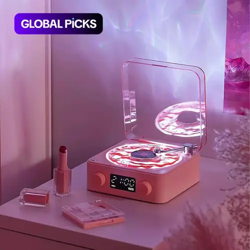 Bluetooth Speaker with Wireless Connectivity, White Noise Machine, 3 Ambient Light Modes, Supports TF Card & AUX Input Vintage Record Player Style Bedside Speaker #GLOBAL PICKS