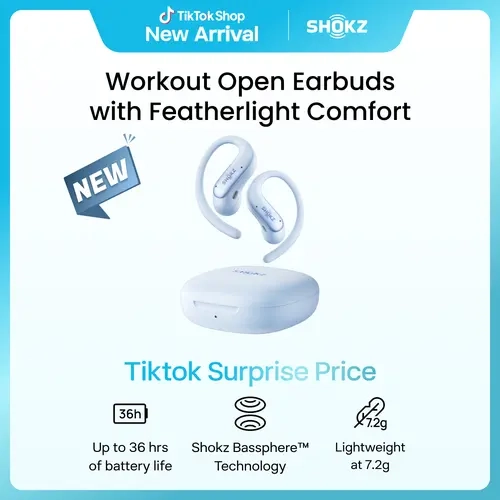 SHOKZ OpenFit Air 2, Open Earbuds, Water Resistant, Secure Earhooks Hooked on comfort; Natural sound; Open-ear awareness; AI call clarity; IP55; Workout/leisure/work/driving use