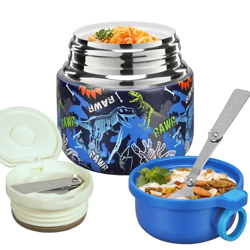 [Auction bidding]10 oz Insulated Food Jar for Kids with Spoon, Leakproof Vacuum-Sealed Stainless Steel Lunch Container, 7-Layer Insulation, Ceramic-Coated Liner, BPA-Free and PVC-Free, Unisex