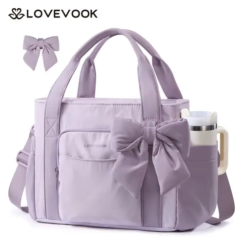 LOVEVOOK Insulated Lunch Box for Women,Adult Lunch Cooler Tote Bag with Bow | Wide Opening Lunch Box,Bow Charm,Large Cup Holder,Leakproof,Teacher,Work,Picnic,Beach,Family,Meal Prep,Gift