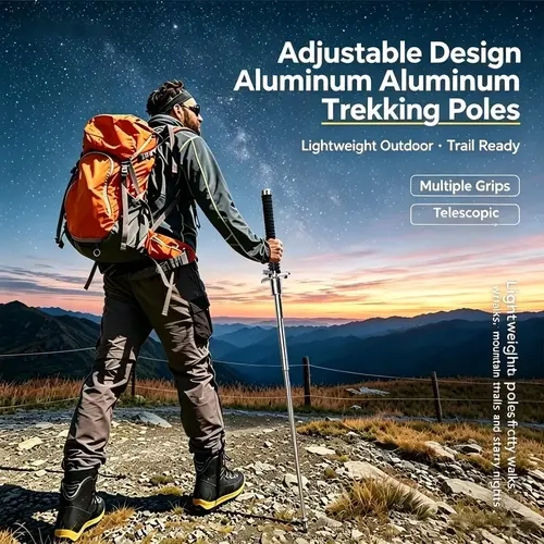 Unisex 37-in Collapsible Retractable Lightweight Aluminum Adjustable Durable Hiking Stick - Secure Grip Alloy Pole for Hiking Gear, Outdoor Mountaineering