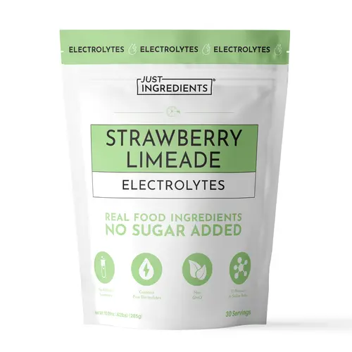Just Ingredients Strawberry Limeade Electrolytes - 30 Servings - Supports Daily Hydration, Electrolyte Balance & Muscle Recovery* - 3:1 Potassium-to-Sodium Ratio - Drink Mix - Coconut Water, Sea Salt, Trace Minerals - No Sugar Added