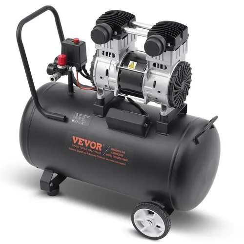 VEVOR Heavy Duty Power Tools Oil-Free Air Compressor, 15 Gal MaxSteel Tank with Silicone-Rubber Components & Cooling Fan, Compact Portable, Ultra Quiet, Max Pressure, Pressure Relief, Safety Valve, Overheat Protection, Automatic Shut Off for Auto Repair