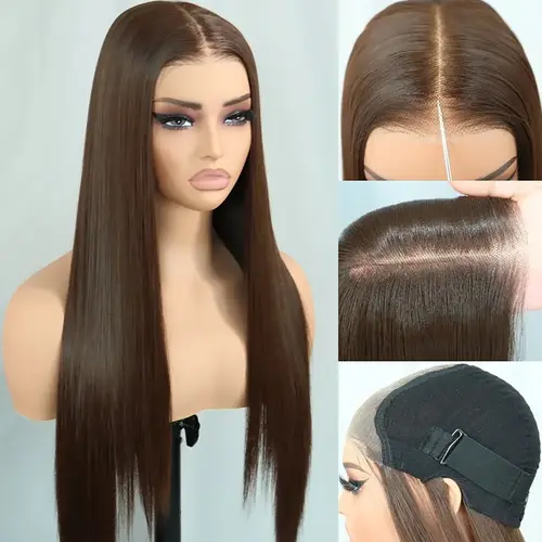 Wear And Go Synthetic 9x7 Glueless Lace Front Straight Wig Pre Plucked Pre Cut Natural Hairline with Tiny Knots High-quality synthetic hair