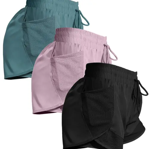 Women's Sporty High Waist Athleisure Gym Shorts, Loose-Fitting Quick-Dry Running Yoga Pants, Anti-See-Through, All Seasons, 1/2/3 Pairs Set