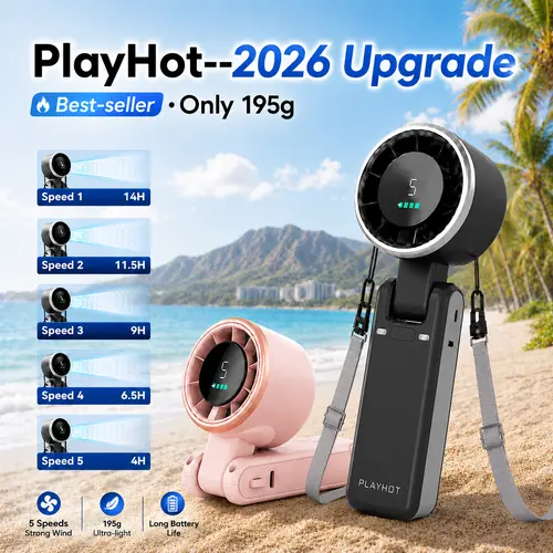 PLAYHOT Cool Fan,Portable Fan,4000mAh Long-lasting,Pocket-sized Night Club Gear,for Live Show/Festival Goers/Theme park,In-car Necessities,Traveler Must-Have,2026 Summer Energy Saver,Summer&Party Essentials