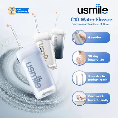 usmile C10 Portable Water Flosser, Cordless Oral Irrigator with Guiding Nozzle, 4 Cleaning Modes, 95-Day Battery Life, 180ml Large Water Tank, IPX7 Waterproof, Travel-Friendly Dental Care, Plaque Remover, Teeth Cleaner, Personal Care Appliances,sohochic