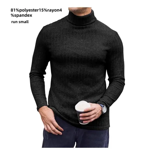 Men's Ribbed Lightweight Thin Turtleneck Pullover - Long Sleeve Thermal Baselayer | Warning: Avoid If You Prefer Loose Wear（run small)