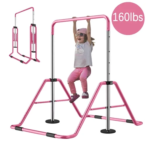 Lilypelle Kids' Gymnastics Bars - Gymnastics Equipment with Adjustable Height, Foldable Frame, Steel Build, Triangular Base, Folding Kip Bar for Home Training, Ages 3-7 familyfun