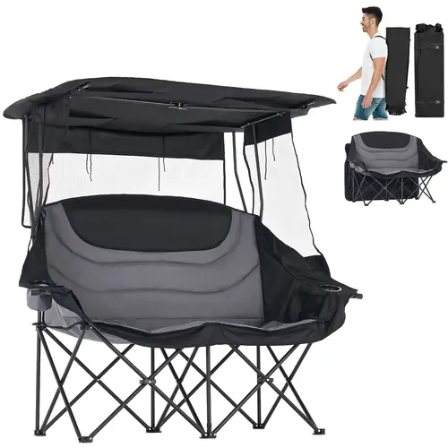 ABORON XXL Double Camping Chair with Shade Canopy, Fully Padded Folding Camping Loveseat , Oversized Camping Bench Lawn Chairs Patio Lounge Chairs for Adults summerwins