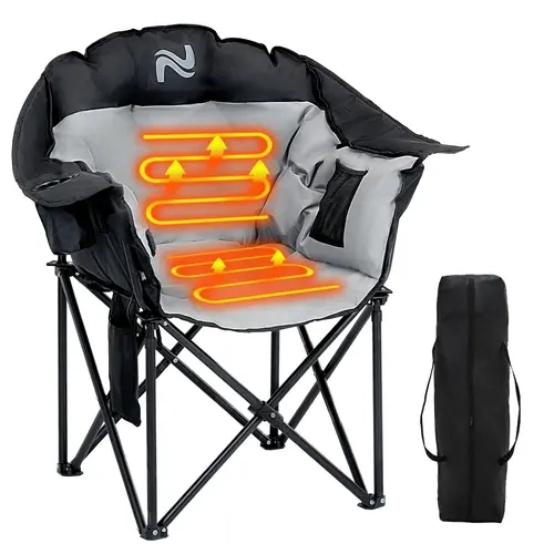 ABORON Portable Heatable Foldable Camping Chair with Armrest, Oxford Fabric, 3 Heat Levels, Adjustable, Reinforced Metal Frame, Extra Thick, 400 lbs Capacity Camping Furniture for Backyard Gatherings, Fishing