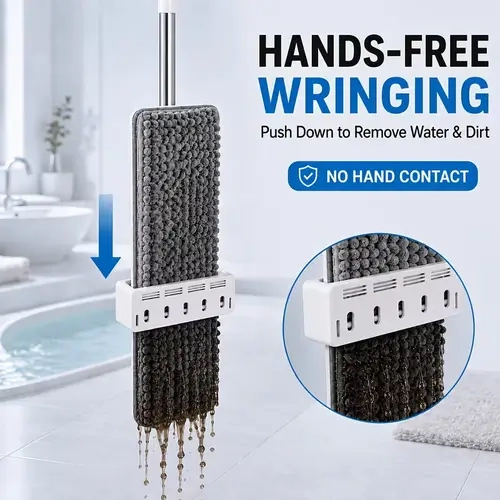 Modern Hands-Free Mop Wringer with Extendable Handle - No Hand Contact Design, Squeezing Type, Reusable Washable Microfiber Pad, Efficient Water & Dirt Removal, Tool Upgrade for Hard Floors Indoor Use