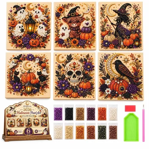 Beginner-Friendly Ghost Theme 6-Pearl Bead 3D Diamond Art Kit, DIY Fall Home Decor Wall Art, Spooky Cute Seasonal Gift, Sohochic DIY Craft Supply, Diamond Art Kits