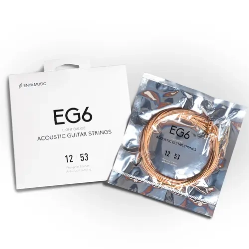 Enya Music EG6 6-String Acoustic Guitar Strings Set - 12-53 Phosphor Bronze, Anti-Rust Coat, Light Gauge #backtoschool