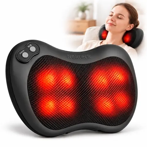 Nekteck Shiatsu Neck and Back Massager with Heat, Massage Pillow with 4 Kneading Nodes, 3 Speeds, Bidirectional Rotation, 15-Min Auto Shut-Off for Neck, Shoulders, Back, Waist, Legs, Home & Car