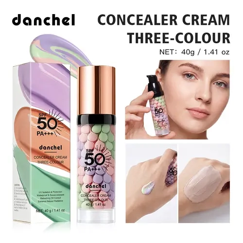3-in-1 Cream Primer - UV Broad Spectrum SPF 50 Sun Protection Concealer & Foundation, Daily Isolation Cream for Makeup Prep, 1-Step Color Corrector for Flawless Natural Look