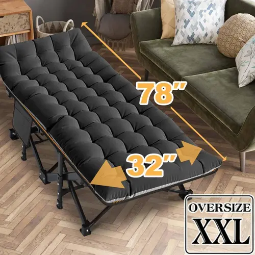 DoCred Extra Wide Oversized XXL Folding Cot for Adults - Portable Outdoor Equipment, Sturdy Steel Frame, Oxford Fabric, Space-Saving Fold-In Design, 900LBS Heavy Duty, Detachable Warm Memory Foam Mattress, Carry Bag, Guest Use