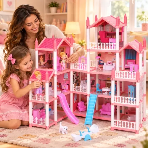 CUTE STONE 16-Room Large Dollhouse for Girls, Pink Princess Doll House Playset with Colorful Lights, Furniture, 3 Dolls & Accessories, Kids Pretend Play Gift Ages 3+ #sohochic