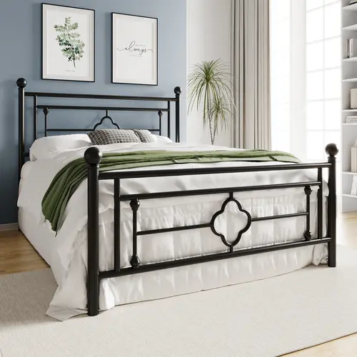 HOOMIC Metal Platform Bed Frame【Frame Only No Mattress】,Vintage Victorian Style,Wrought Iron Headboard and Footboard,No Box Spring Required,Twin/Full/Queen/King Size