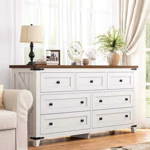 RaybeeFurniture Dresser for Bedroom with 7 Drawers, Dresser with Smooth Metal Rail TV Stand for Bedroom, Hallway, Closet