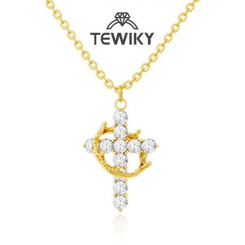 Tewiky Trendy Cross Design Pendant Necklace - 14K Gold/Silver/Rose Gold Women's Christian Style Casual Jewelry, All-Match Exquisite Daily Choker Gift