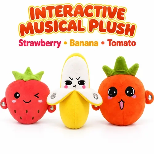 Interactive Musical Plush Kids Toy - Touch-Activated Beat Toy for 2 Players, Soft Fruit Plush for Kids Ages 3+, Family Play, Kids Toys