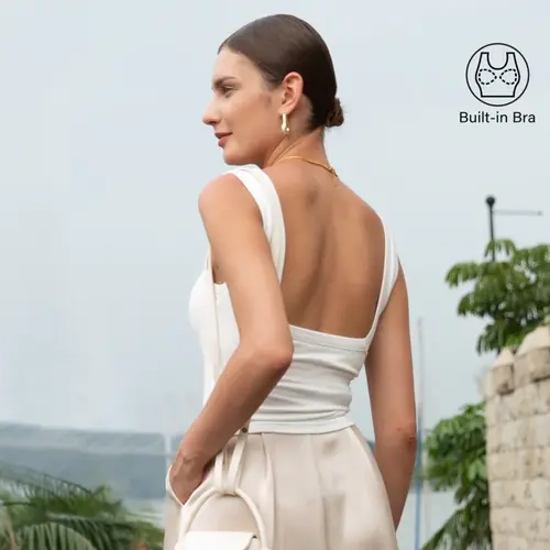 【ANY 3 FOR $99】OGL Women's Non-See-Through Square Open-Back bra tops, Slim-Fit Seamless Sleeveless Basic Cami with Bra Pads, Summer Essentials tiktokshopstockup