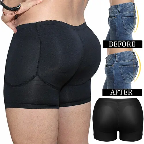 CATTIBOR Men's Stretchy Mid Waist Boxer Briefs - Spandex Buttock Padding Enhancer Underwear with Removable Pads, Hips Lifter for Workout, Nude Tone Option for All Seasons