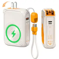 SEANCHEER P05 Portable Charger, Magnetic Power Bank, Small Wireless PowerBank, Battery Pack 10000mAh-20000mAh Travel Essentials Fast Charging With Built in Cable, Foldable Wall Plug for iPhone,Samsung,Andriod  Folding Chargeable Smartphone power bank