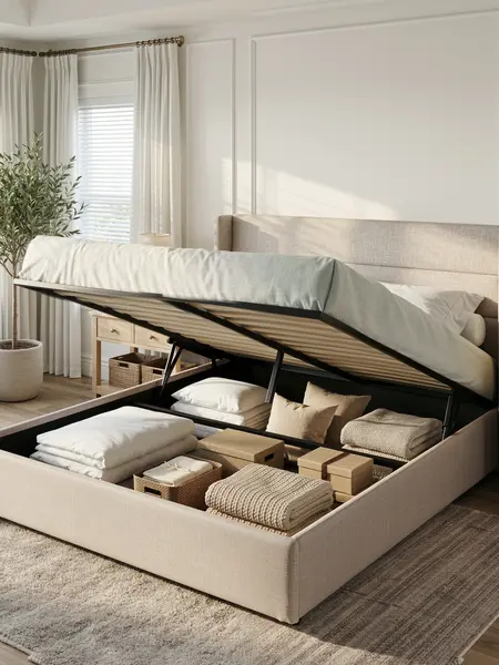 SHA CERLIN Storage Bed Frame Modern Linen Upholstered Headboard Lift Up Storage Platform Bed Frame, Two Style Headboard, Heavy Duty Gas Lift Support, No Box Spring Needed,Wood Slats Support, Full Queen King Size