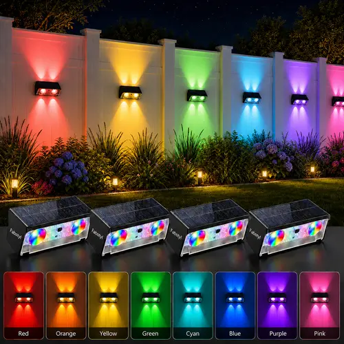 FabStyl Dual Direction Up-Down Wall Wash Solar Smart Light - RGB LED Fence Light, Waterproof ABS Plastic, 4 LEDs/Unit, 5 Modes, 6–8 Hours of Sunlight Charge, 8-12H Shine, Lens-Bright Beams, Batteries Included, Patio Decor, Home Improvement