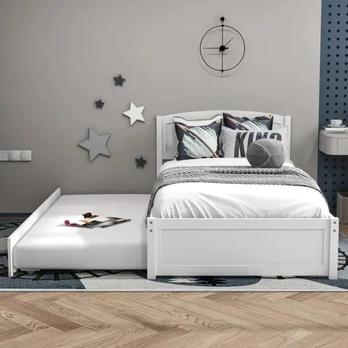 Topwin Solid Wooden Twin Daybed with Pop-Up Trundle Bed, Bedframes for Kids and Teens - 200 lbs Upper Bed, 175 lbs Capacity, Slat Support, Stable Indoor Furniture, Easy No-Box Setup (75.5"l x 40.5"w x 2.7"h, Assembly Required)