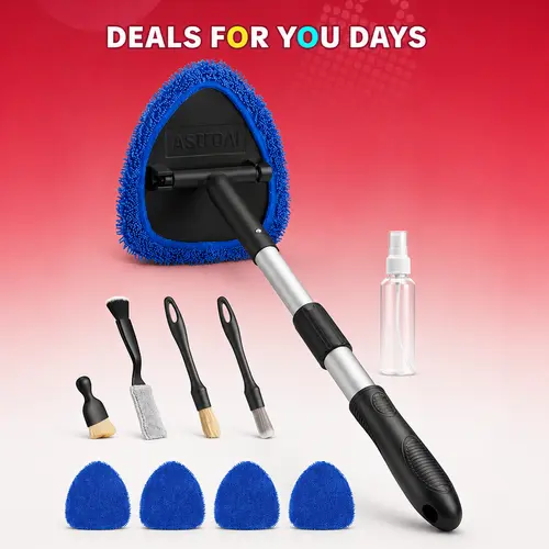 AstroAI 10-Piece Windshield Cleaner Tool Kit - Car Cleaning Supplies & Auto Accessories Including AC Vent Brush, 3 Detailing Brushes, 4 Microfiber Cloths, Spray Bottle & All-Inclusive Solution (Blue) Cleaning Supplies and Tools dealsforyoudays