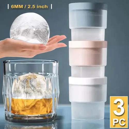 Ice Ball Molds (Set of 6) - 2.5 in Stackable Large Ice Cube Maker Utensils, Slow-Melt Chill for Whiskey, Bourbon Cocktails, Beverage Accessory