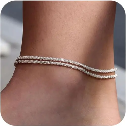 TEWIKY 14K Gold Planted Dainty Layered Waterproof Anklet&Necklace For Women Adjustable Womens Anklet Set Stackable Figaro Beaded Cuban Link Anklets Daily Clothing Decor For Beach Summer Trendy All-match & Exquisite Jewelry Gift For Women Gift