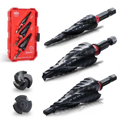 EZARC Set of 3pcs M35 Cobalt High-Speed Steel Step Drill Bits Kit, AlTiN Coating, 1/4"-Hex Shank, C-Profile Triple Flute Design, 2x Faster Cutting Speed, High Adhesion, Low Friction, Inch Sizing, for Metal Drilling, Heavy-Duty Father's Day Gift